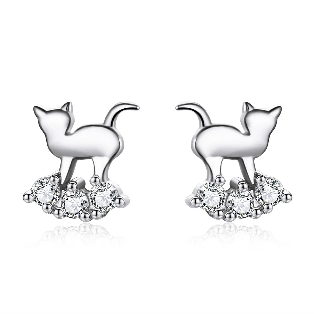 Cat Walking On Clouds Zircon Gemstone Sterling Silver Earrings