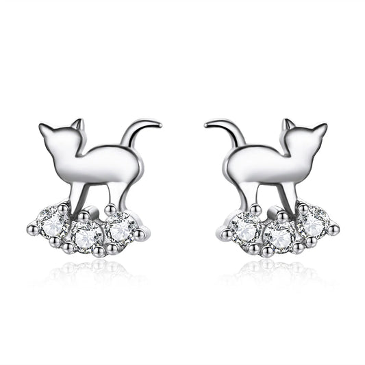 Cat Walking On Clouds Zircon Gemstone Sterling Silver Earrings