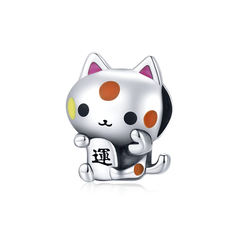 Cute Fortune Cat Sterling Silver Charm