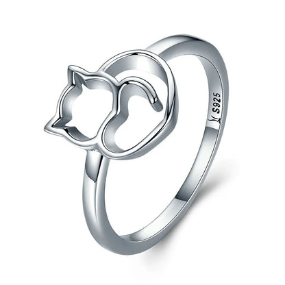 Cat Heart Polished Sterling Silver Ring