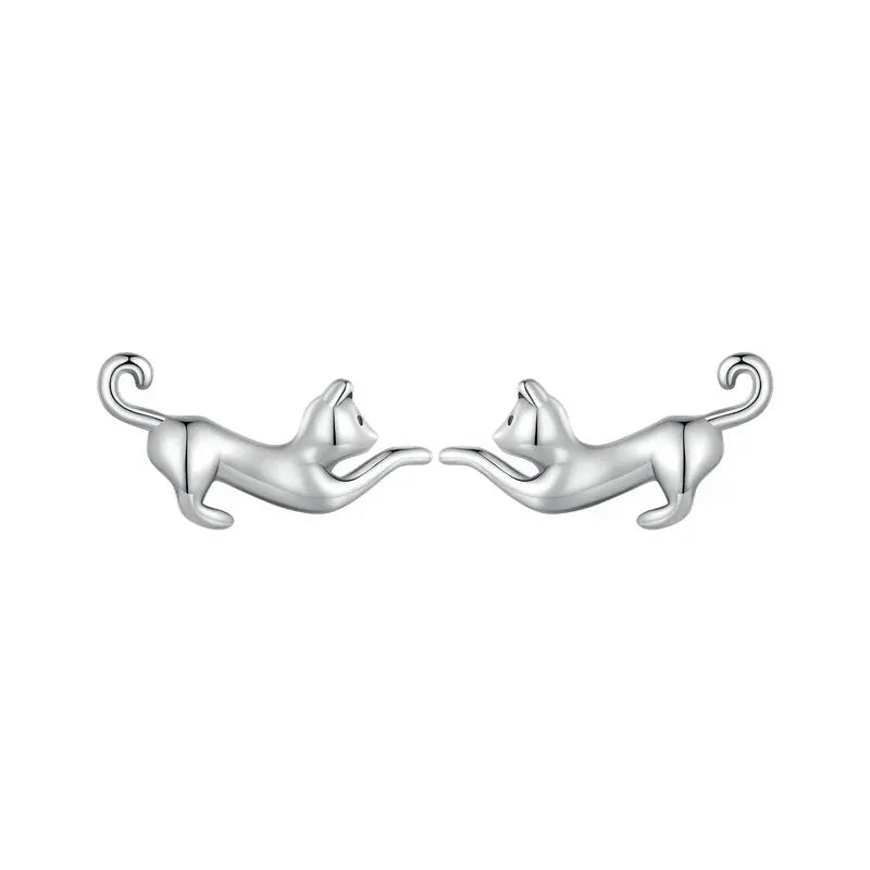 Bowing Kittens Sterling Silver Earrings