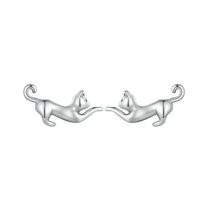 Bowing Kittens Sterling Silver Earrings