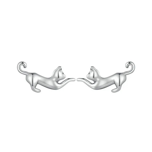 Bowing Kittens Sterling Silver Earrings