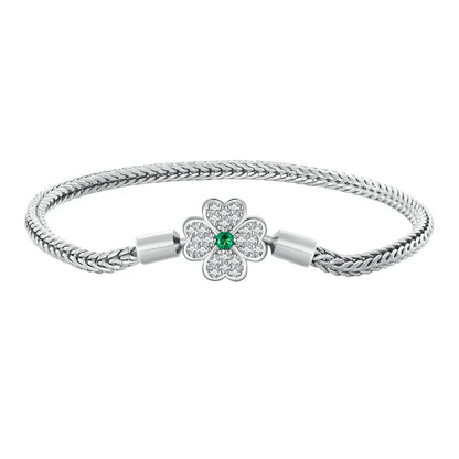 Lucky Four Leaf Clover Sterling Silver Zircon Gemstone Charm Bracelet