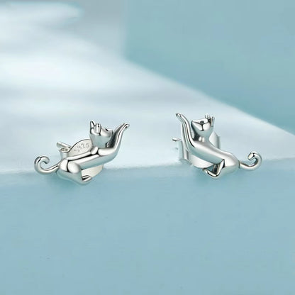 Bowing Kittens Sterling Silver Earrings