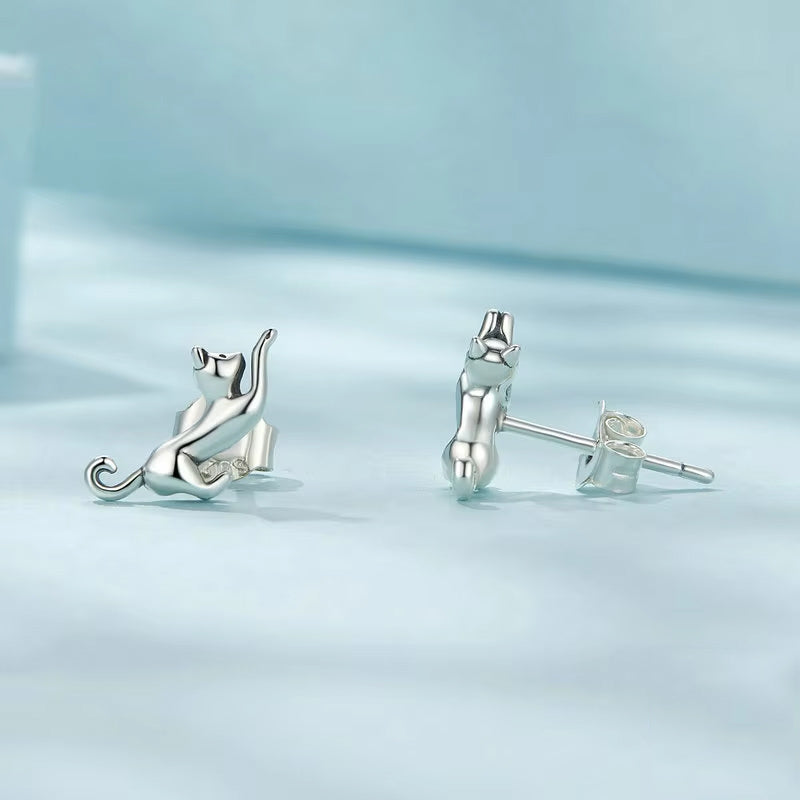 Bowing Kittens Sterling Silver Earrings