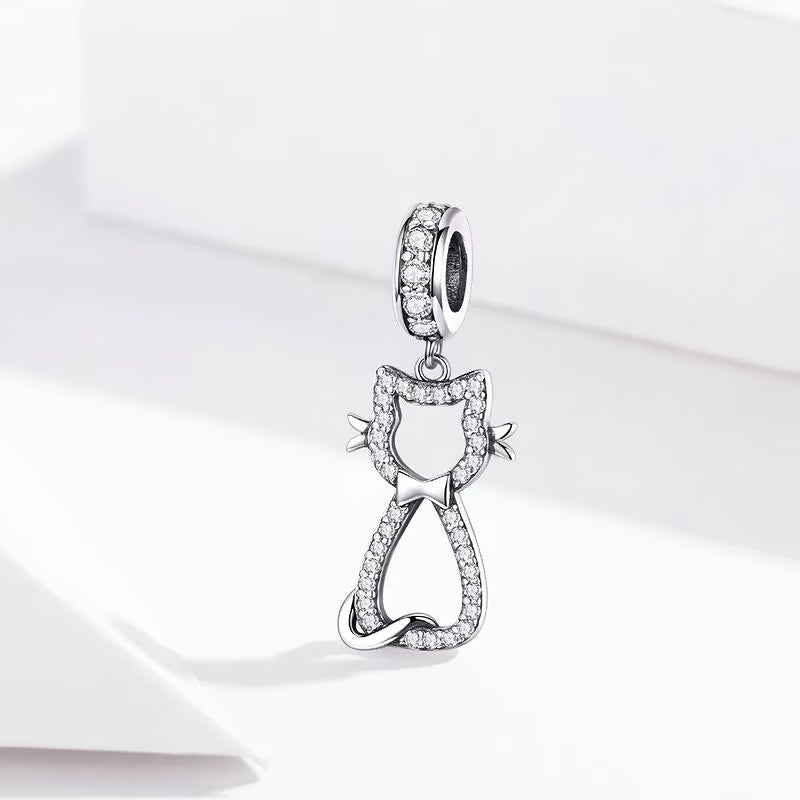 Shape of Cat Zircon Gemstone Sterling Silver Pendant Charm