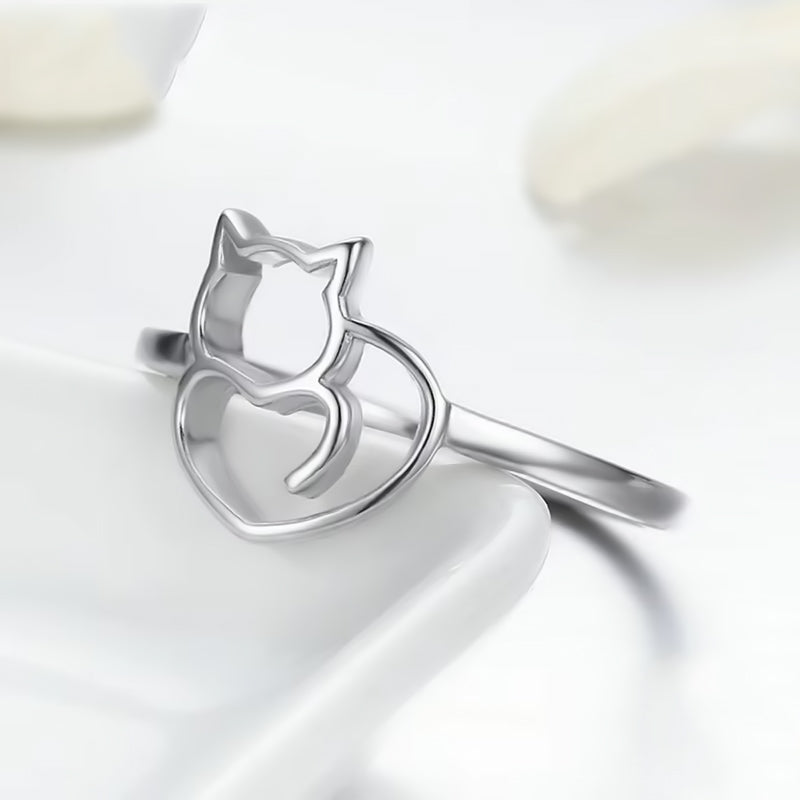 Cat Heart Polished Sterling Silver Ring