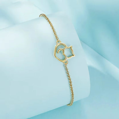 Cat Heart Sterling Silver Plated Gold Bracelet