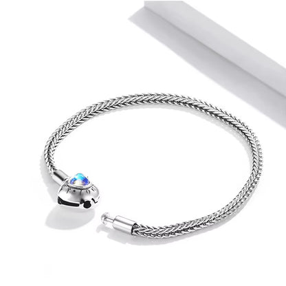 Heart Shaped Forever Love Moonstone Sterling Silver Charm Bracelet