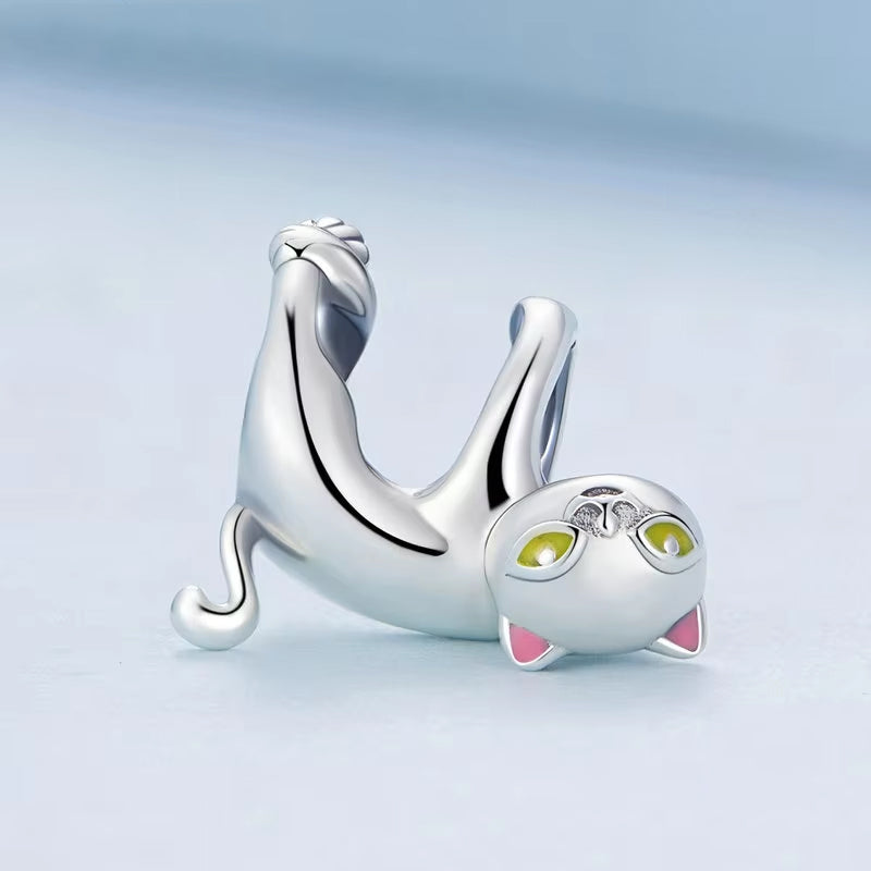 Hanging Cat Sterling Silver Bright Eyes Charm