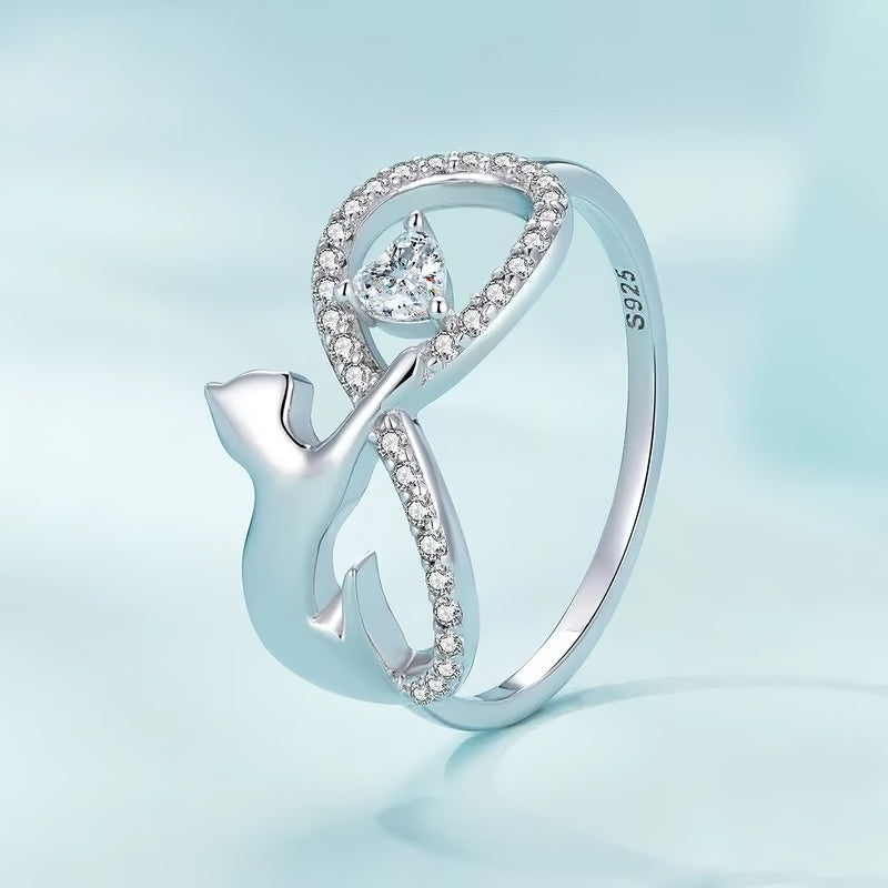 Sparkling Infinity Cat Zircon Gemstone Sterling Silver Ring