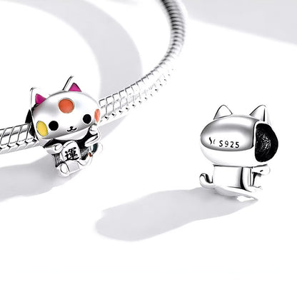 Cute Fortune Cat Sterling Silver Charm