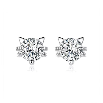 Sparkling Cats Zirconia Gemstone Sterling Silver Platinum Plated Earrings